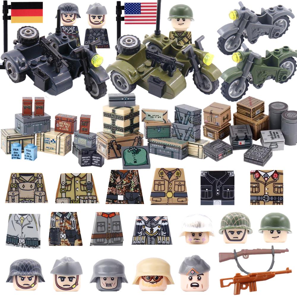 Military Soldier Building Block Figure British US Snow Camouflage Troop MP40 M1A1 Motorcycle Accessories Toys Gift Brick Z02