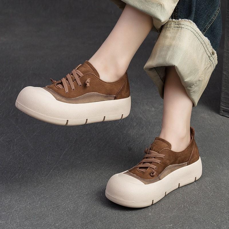 Fashion GKTINOO Women Casual Shoes Fashion Breathable Genuine Leather Shoes Sneakers Lace Up Women Flat Shoes Female Footwear