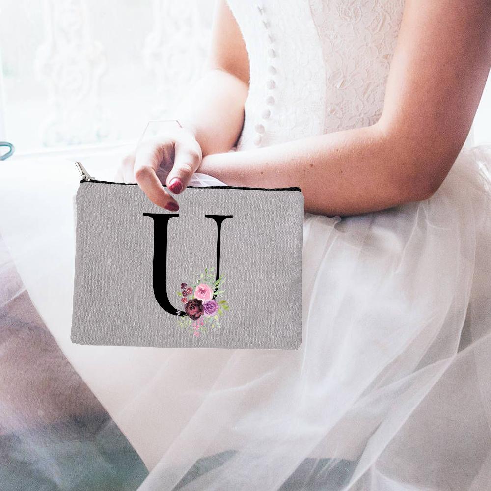 26 Lettere dell'Alfabeto Inglese Sposa Sacchetti Cosmetici con Zip Lettere Fiori Organizzatore Custodia Trucco da Viaggio per Donna Articoli da Toeletta Regali per Donna