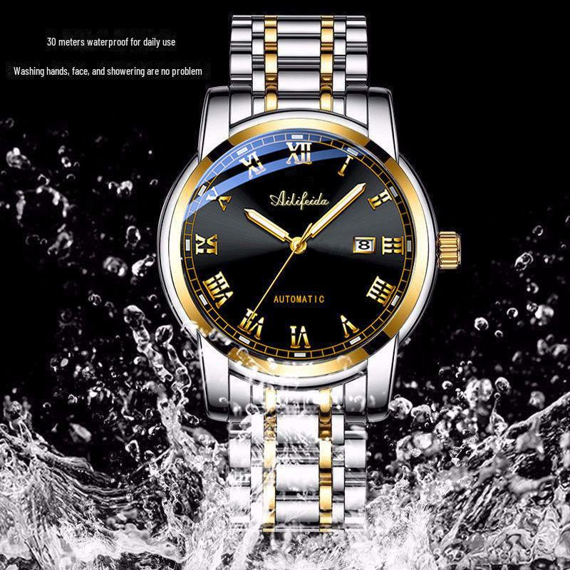 Ailifeida Men's Quartz Watch: Hollow Design, TikTok Streaming, Waterproof, Business Style, Calendar Feature.