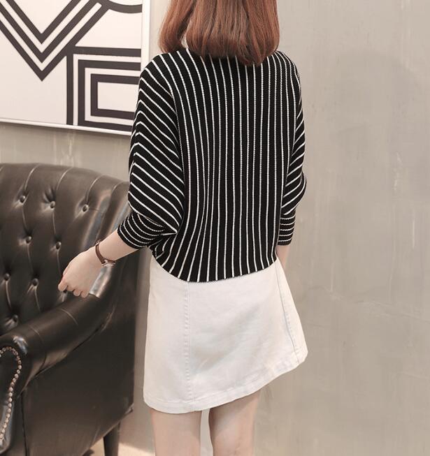 2022 Women Casual O Neck Sweater Batwing Sleeve Striped Pullover Flat Knitted Female Lady Clothes