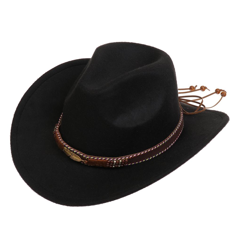 Women Men Western Cowboy Hat, Wide Curved Brim Felt Cowgirl Hat, Vintage Jazz Riding Hat, Removable Hat Belt, Head Circumference 56‑58cm