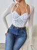 Summer Sexy Slim Fit Lace Chiffon Top with Steel Ring and Fishbone Design for a Spicy Look