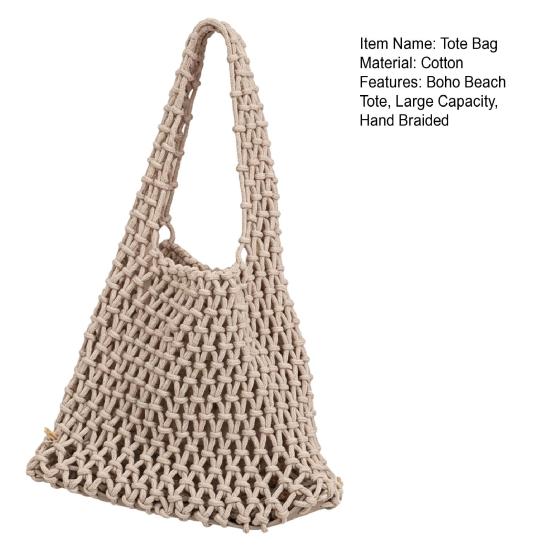 Hand Braided Tote Bag Large Capacity Boho Handbag Women Summer Beach Tote Rope Braided