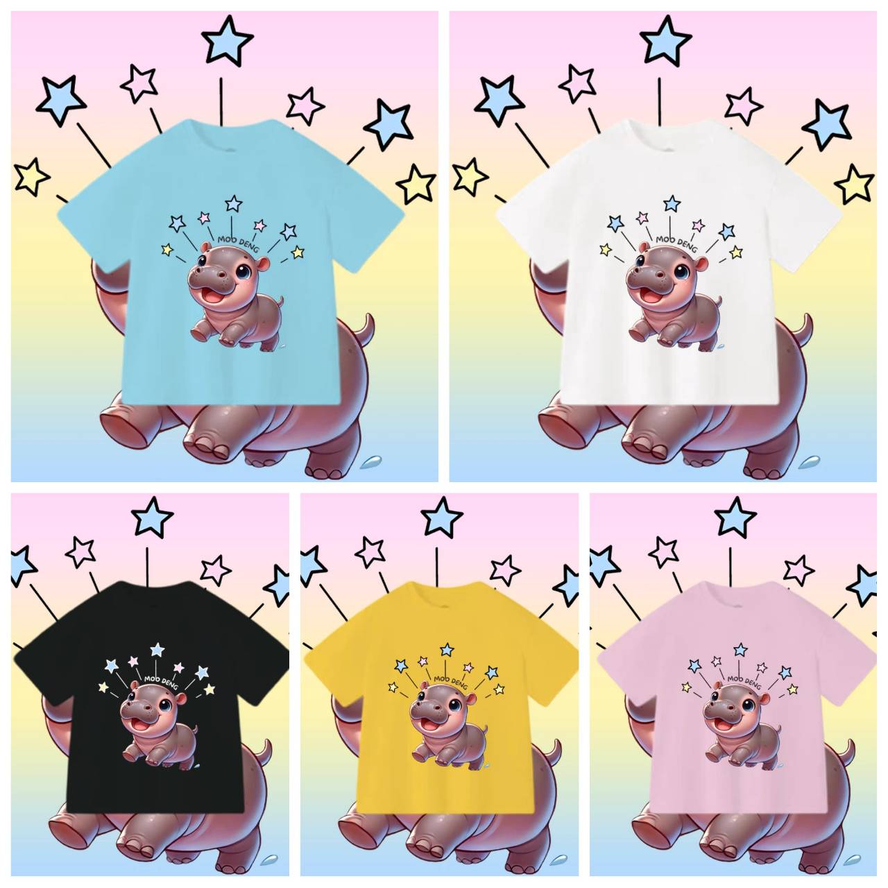Футболка Moo Deng Tiny Baby Hippo Star Thailand Cute Pygmy Hippo Unisex для детей — фото 4