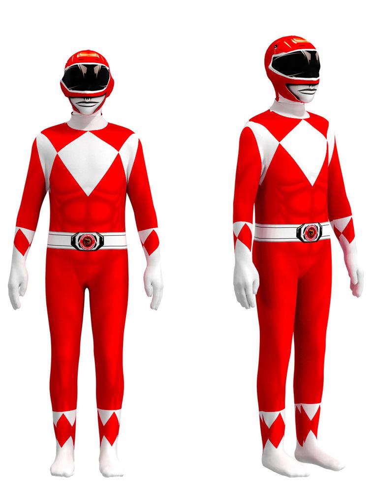 Dinosaur Super Sentai T-Rex and White Tiger Cosplay Bodysuit - Red/Blue Costume