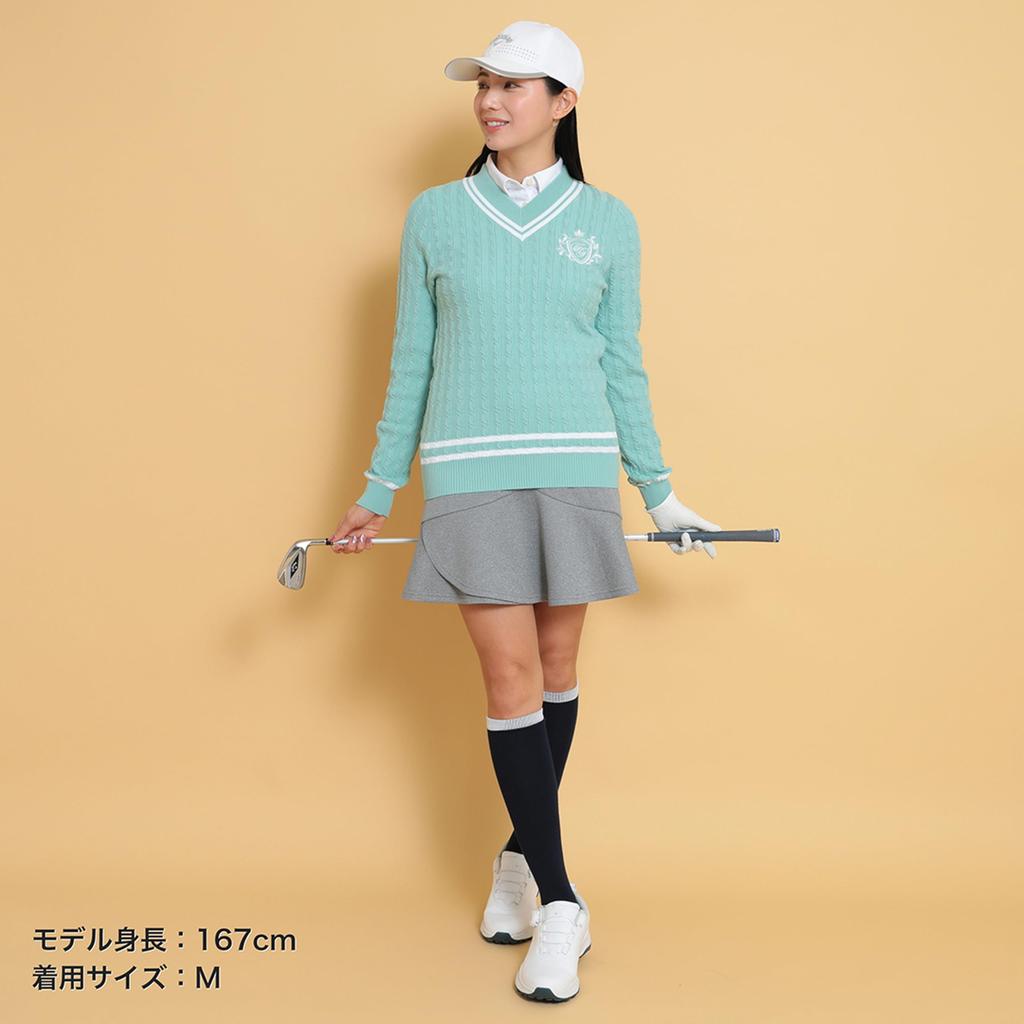 Callaway Cable Knit Sweater Golf C25118200 Green M Women's V-Neck / / 1130_Light