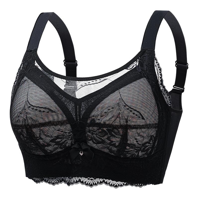 

Lace large size, large chest, small breathable adjustment type, no steel ring bra, gather and close the breasts 46/105bcd through cup чорний