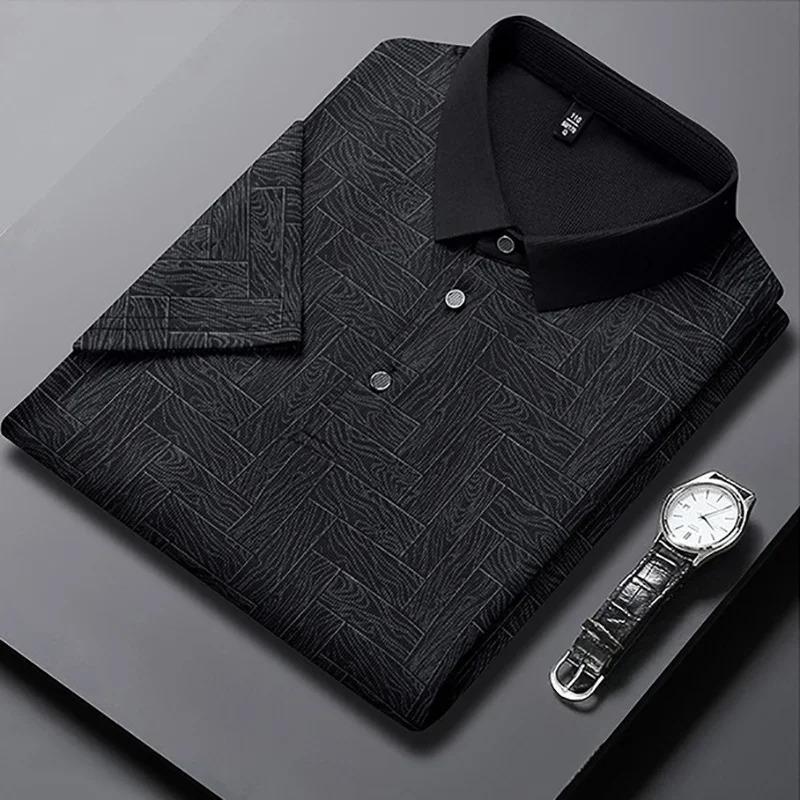Polo Estiva da Uomo Manica Corta Elegante Stampata Casual Lavoro Slim Fit Seta Ghiaccio Accogliente Traspirante Leggera Top
