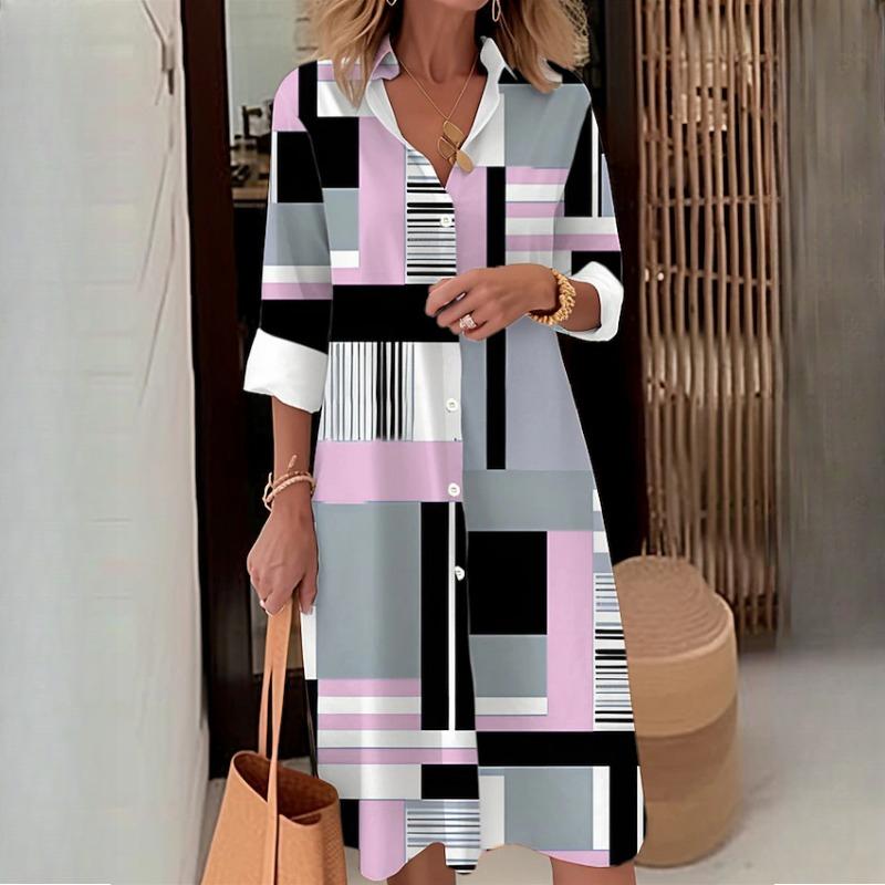 EastRogue Chemise Robe Décontractée Automne Hiver Femme Tempérament Boutons Col Chemise Manches Longues Ample
