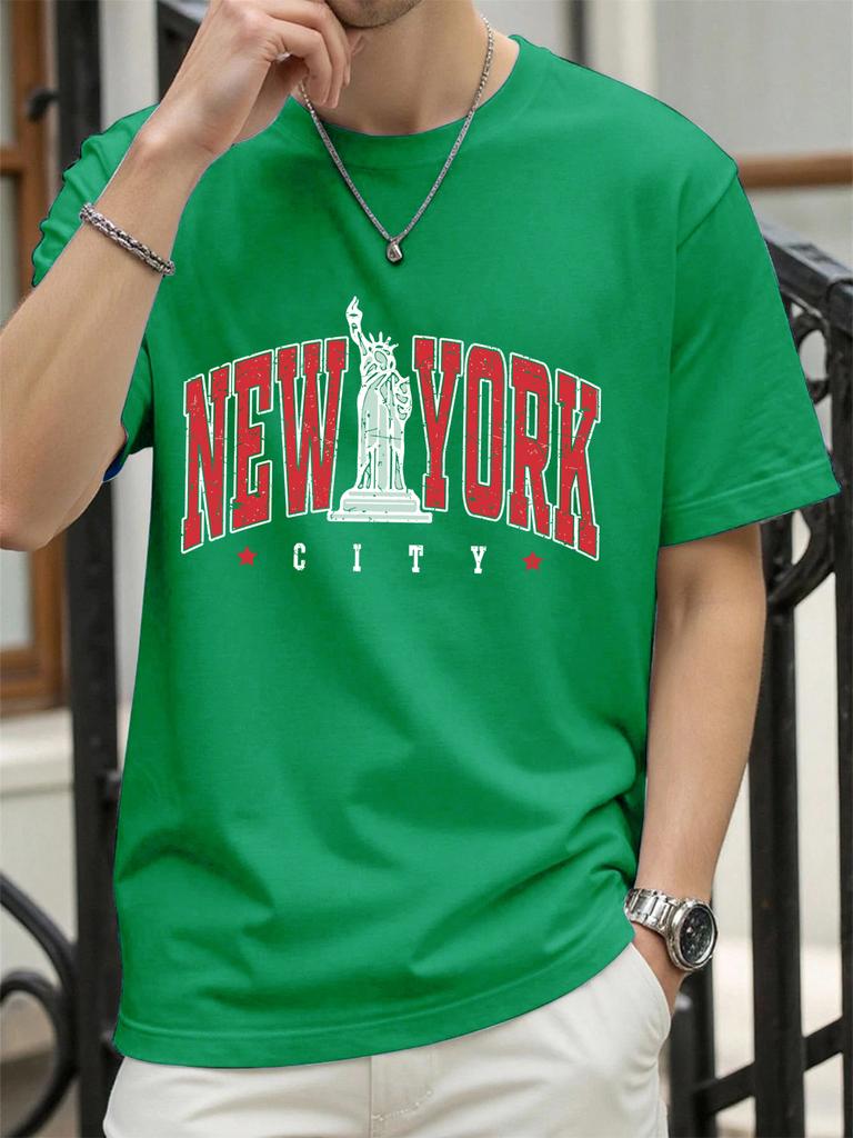 The Statue Representing New York Man Tee Shirts ONeck Summer New Short Sleeve Fashion Cotton Streetwear Loose Casual TShirt