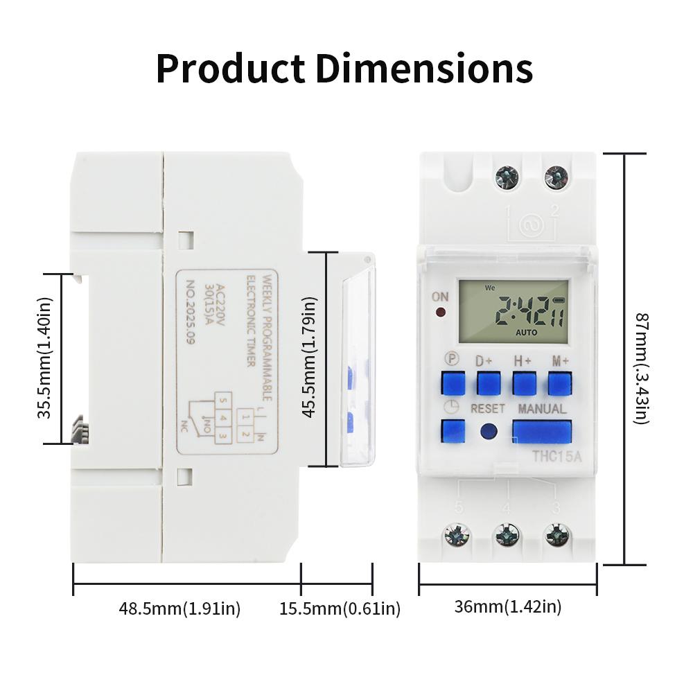 TNCE 220V Timer Switch THC15A mini size 7-day programmable time controller digital Full Automatic Control module Breaker for3