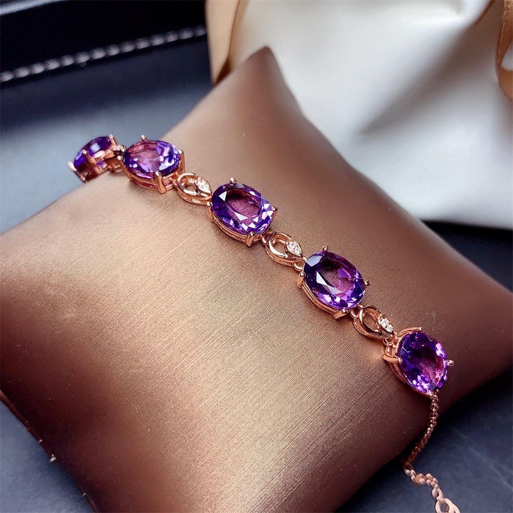 

S925 Sterling Silver Rose Gold Bracelet Artificial Amethyst, Women s Valentine s Day Wedding Holiday Jewelry Gift 19CM розового золота