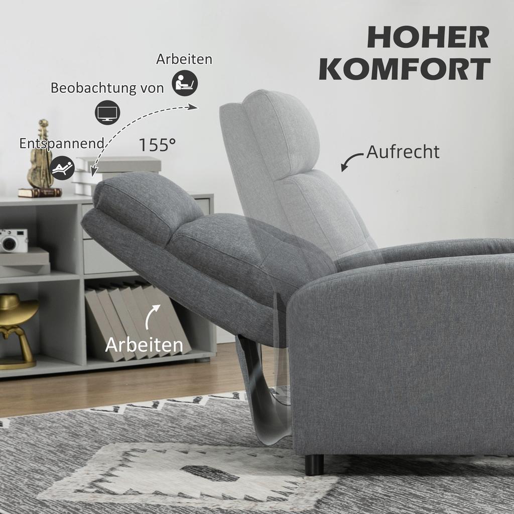 Recliner with Reclining Function, Extendable Footrest, Pocket Spring Core, up to 150 kg, Grey