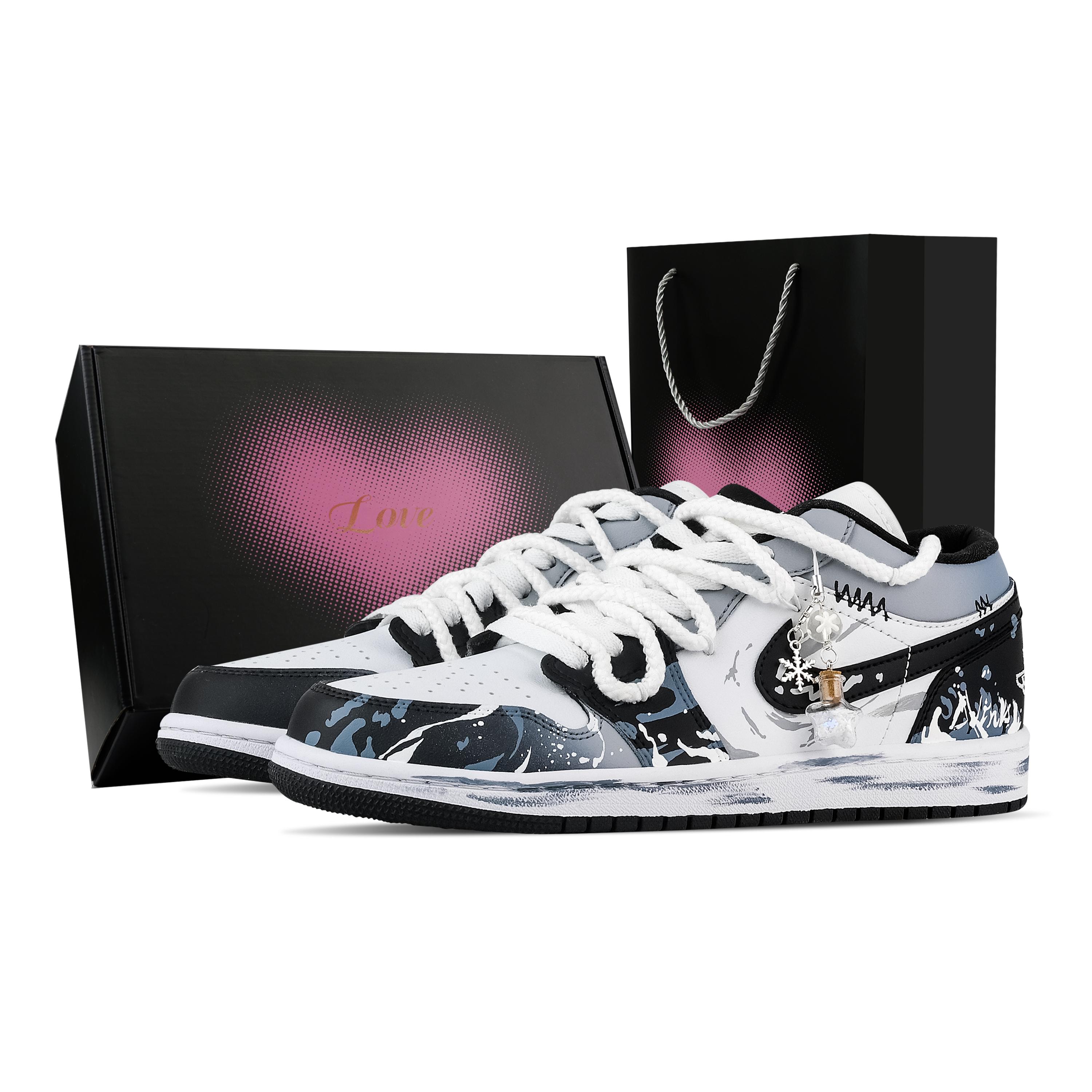 

Jordan Air Jordan 1 River Ink Self Ignition, Heart Box Low top Vintage Basketball Shoes Unisex Black White Blue DC0774-101(Team773--) 37.5