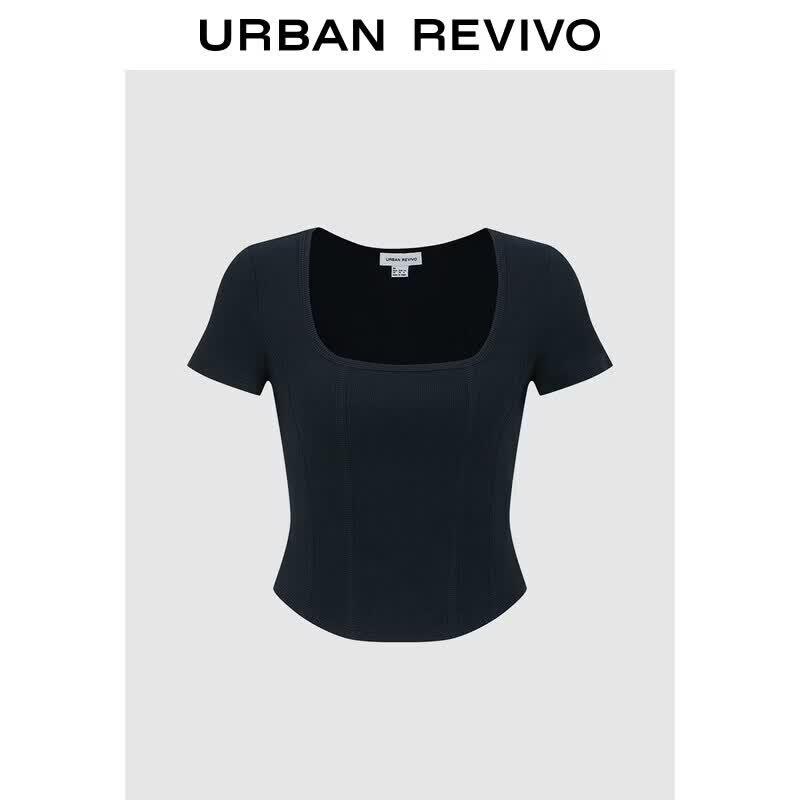 UR2026 Women s Ribbed Square Neck Crop T-shirt M