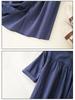 Japanese Style Blue Plaid Cotton Linen Shirt Dress for Women - Summer Short Sleeve Long Layered Design