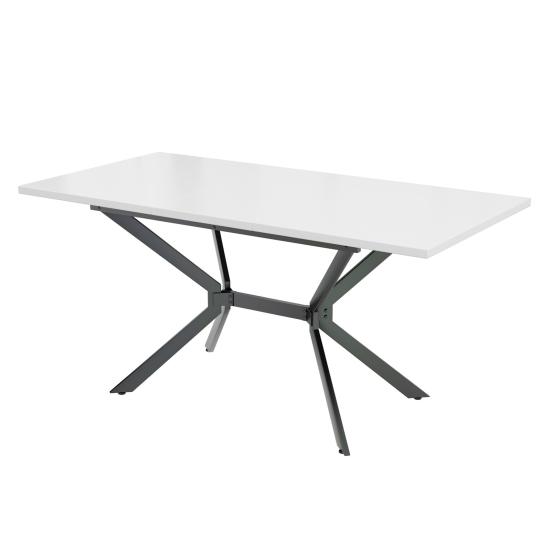 Dining Table White Extendable 120/160x80cm Black Metal Legs Living Room Rectangular Table Suitable for 4 To 6 People