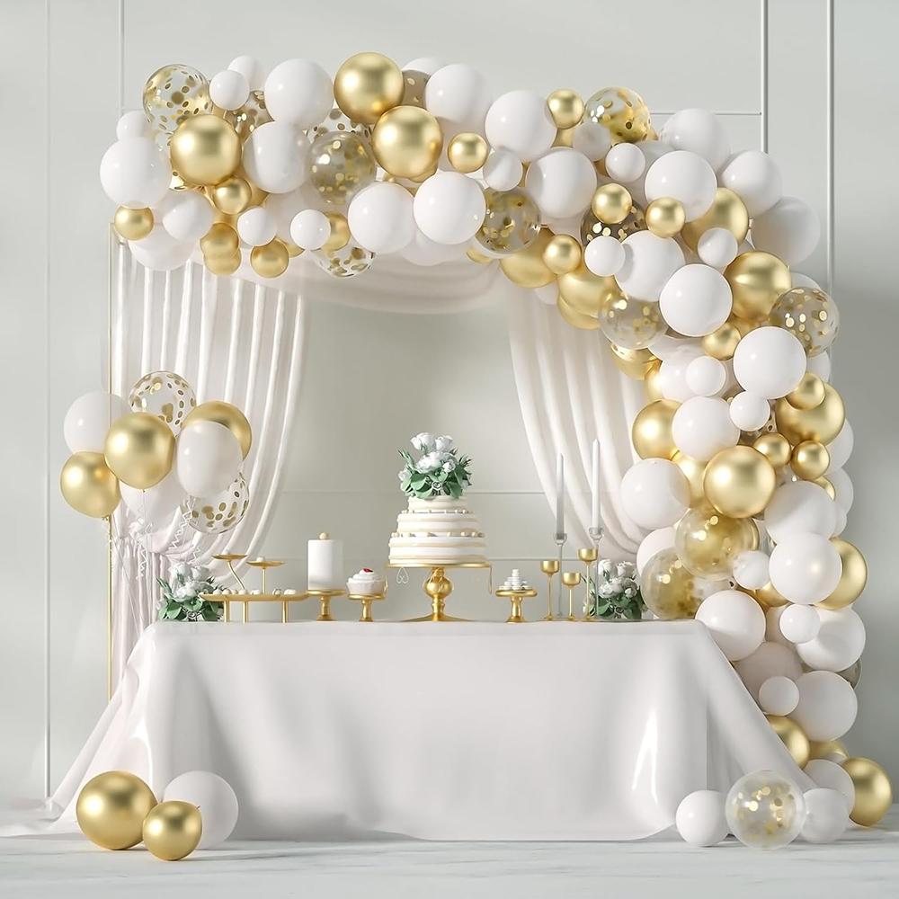 Wedding Anniversary Decor Balloons Garland White Gold Confetti Balloon Arch Kit Bride Shower Birthday Party Decoration Globos