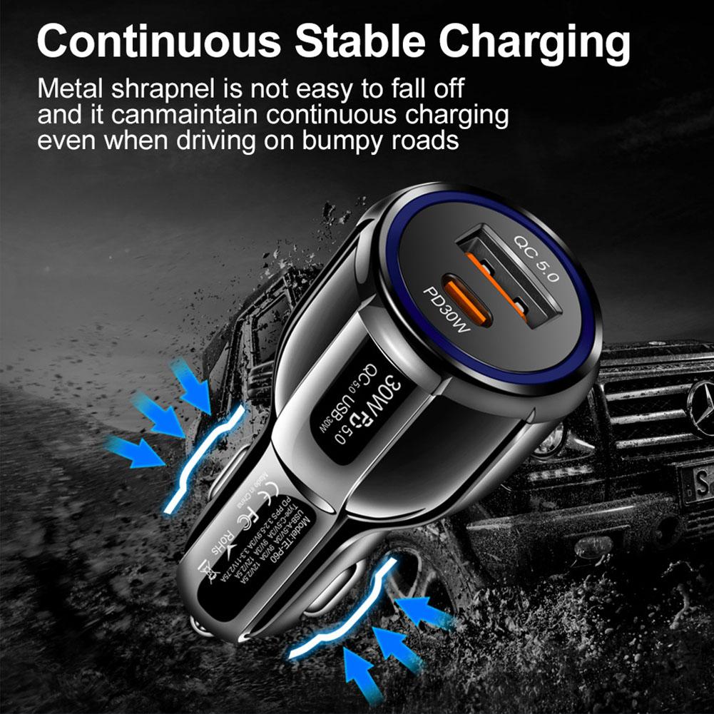 60W Dual Line QC5.0 USB+PD Fast Charging Mobile Car Charger Supports Ultra Fast Charging And Super Fast Charging
