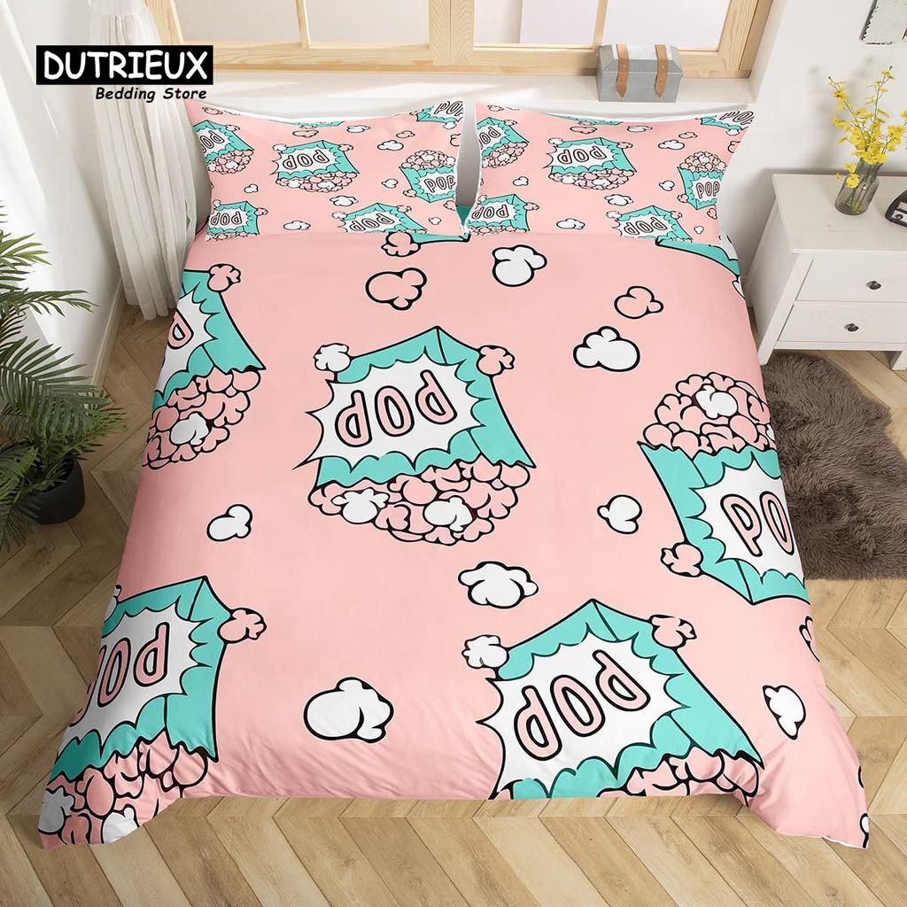 Popcorn Duvet Cover Movie Theater Food Bedding Set Microfiber Cinema Poster Comforter Cover Twin Full For Kids Teens Room Decor