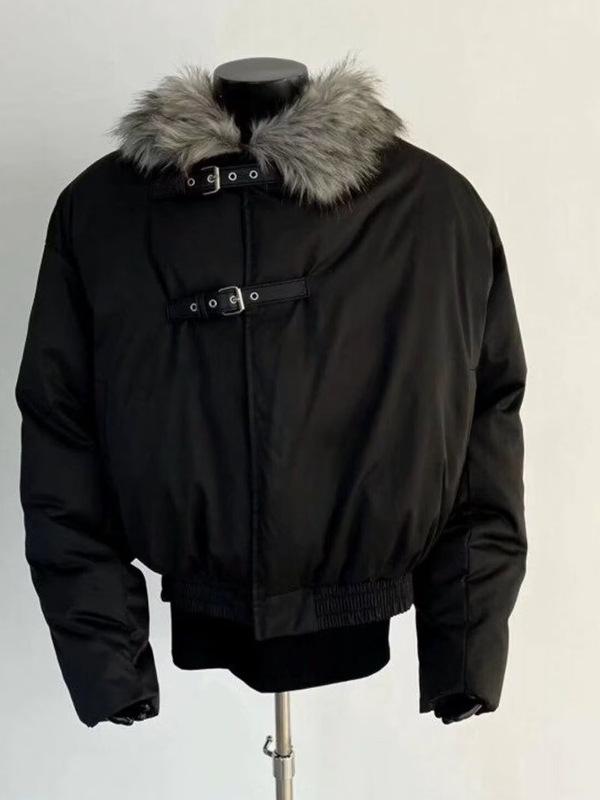 Men's Winter American Style Fur Collar Cotton Jacket - Short, Thick Golden Eagle Coat with Deconstructed Design