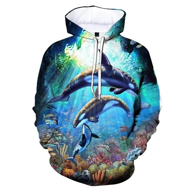 Hanorace 3D cu delfini imprimate la modă pentru bărbați Hanorac grafic cu animale de ocean Copii Hipster Streetwear Pulover Femei Hanorac