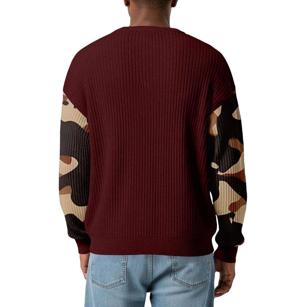 Herren Camouflage Stilvolles V-Ausschnitt Geripptes Strukturiertes Langarm-T-Shirt