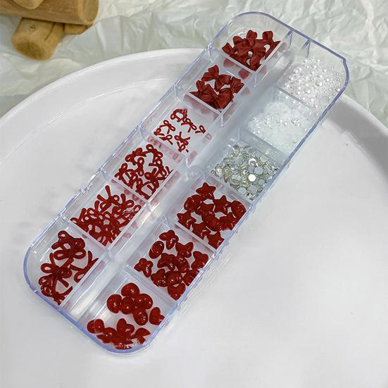1 Set 3D Nail Art Grids Rhinestone Faux Charm 12 Pearl Bow Rose Flower Nail Design