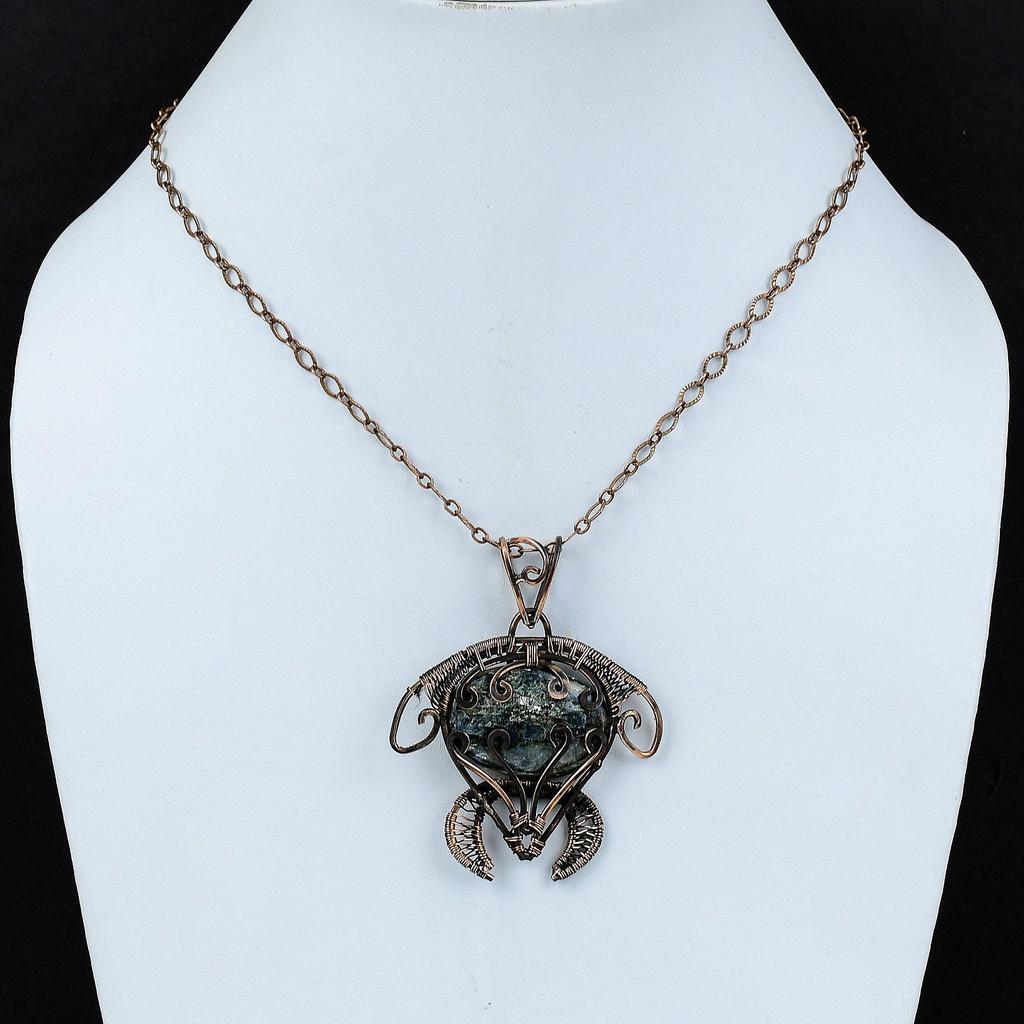 Kyanite Gemstone Pendant Copper Wire Wrapped Pendant Handmade Pendant Kyanite Jewelry Tortoise Pendant Copper Wire Wrap Jewelry Gift For Her