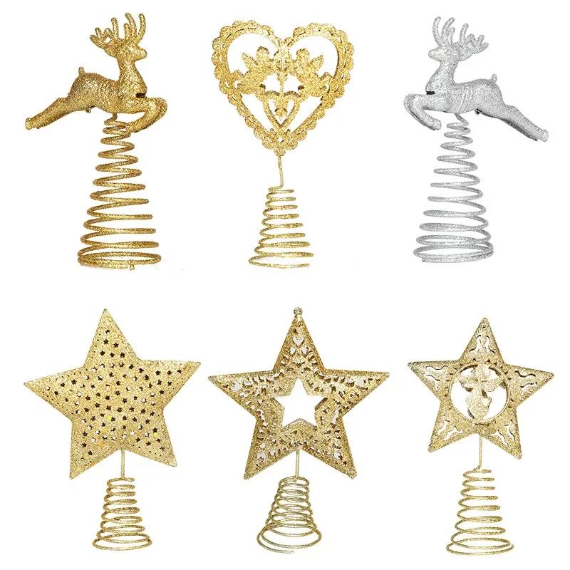 Weihnachtsbaumspitzen Ornamente Gold Silber Fünfzackiger Stern Weihnachtsbaum Anhänger Zuhause Weihnachten Navidad Neujahr Dekoration