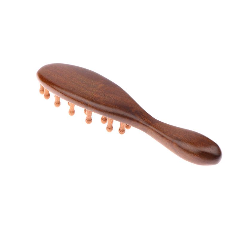 Golden Sandalwood Comb Head Meridian Comb Natural Sandalwood Long Handle Comb Multifunction Insert Teeth Massage Comb 22 Nails