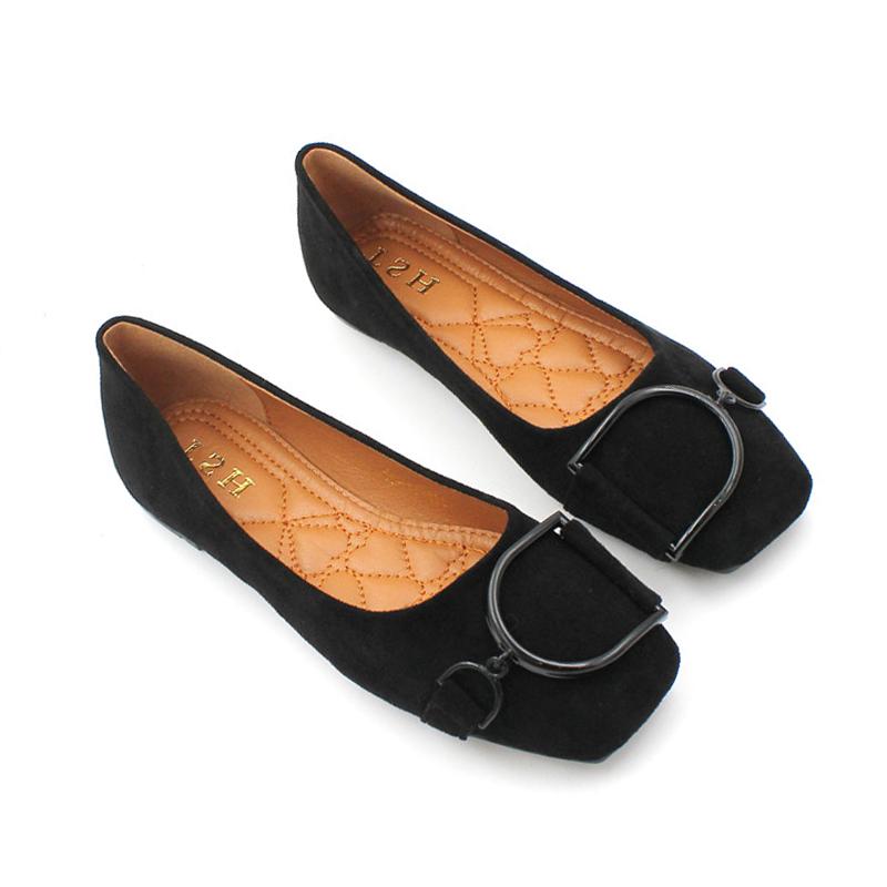Fashion Flat Shoes for Women Spring 2025 New Suede Square Toe Shallow Cut Flat Bottomed Lefu Soft Bean Shoes Ladies Big Size 44 45 46