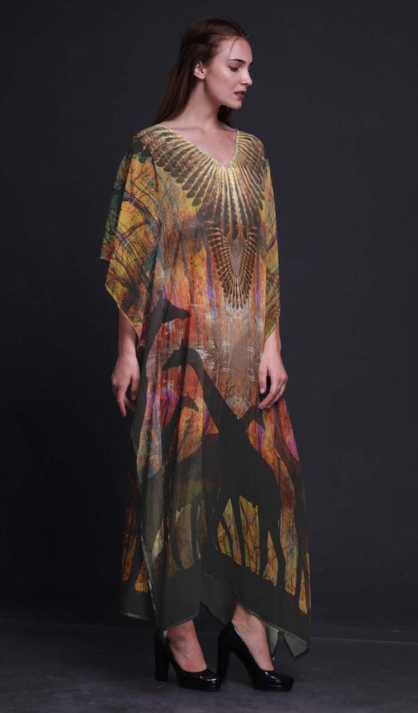 Phagun Giraffe Jungle Womens Long Beach Kaftan Beachwear Bikini Coverup Maxi