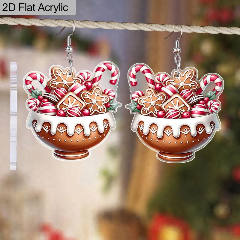 2D Flach Acryl Niedlich Weihnachtliche Zuckerstangen Dessertbecher Ohrringe Neuheit Schmuck Hänger für Frauen Festival Geschenke Anhänger