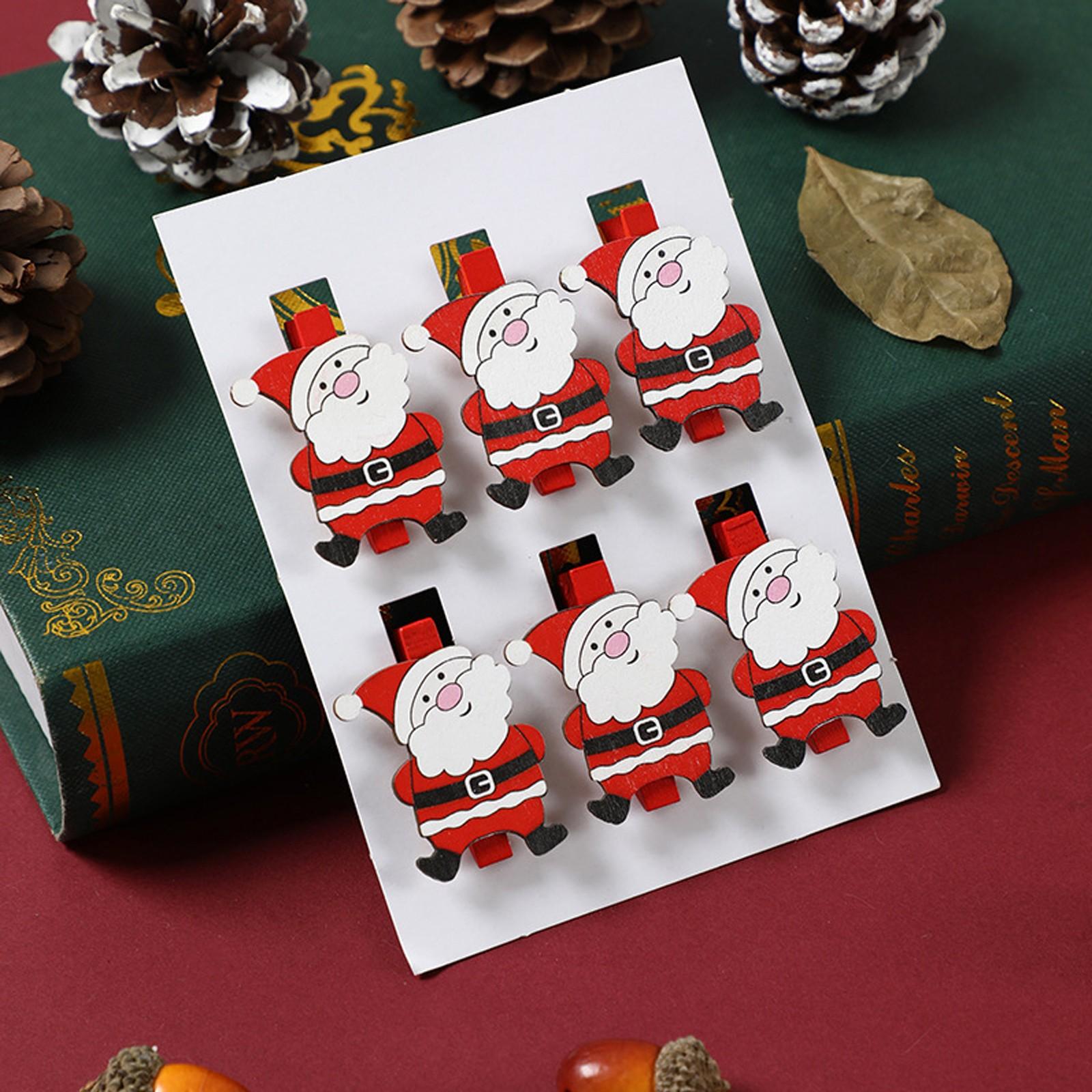 

6 штук в упаковке Новые креативные рождественские деревянные мультяшные клипсы, праздничные украшения, принадлежности для вечеринок One Size