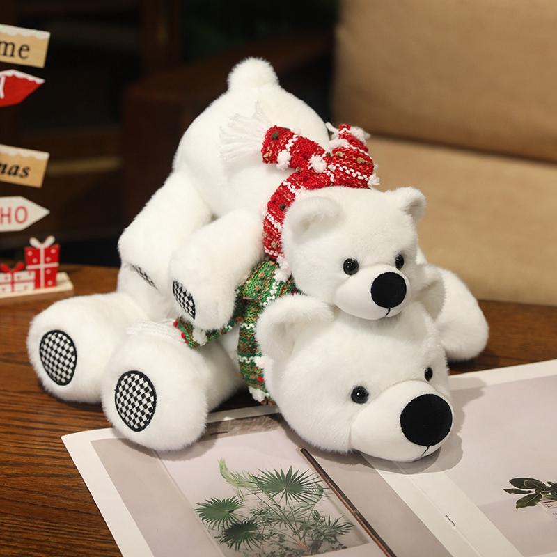 Lovely Scarf Polar Bears Plush Toy Soft Animal Bear Stuffed Pillow Cute Back Cushion Birthday Christmas Gift Home Decoration