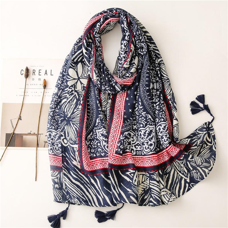 Designer Brand Women Scarf Autumn Printing Cotton Scarves Pashmina Lady Winter Shawls Printing Tassel Beach Hijabs Foulard Pareo