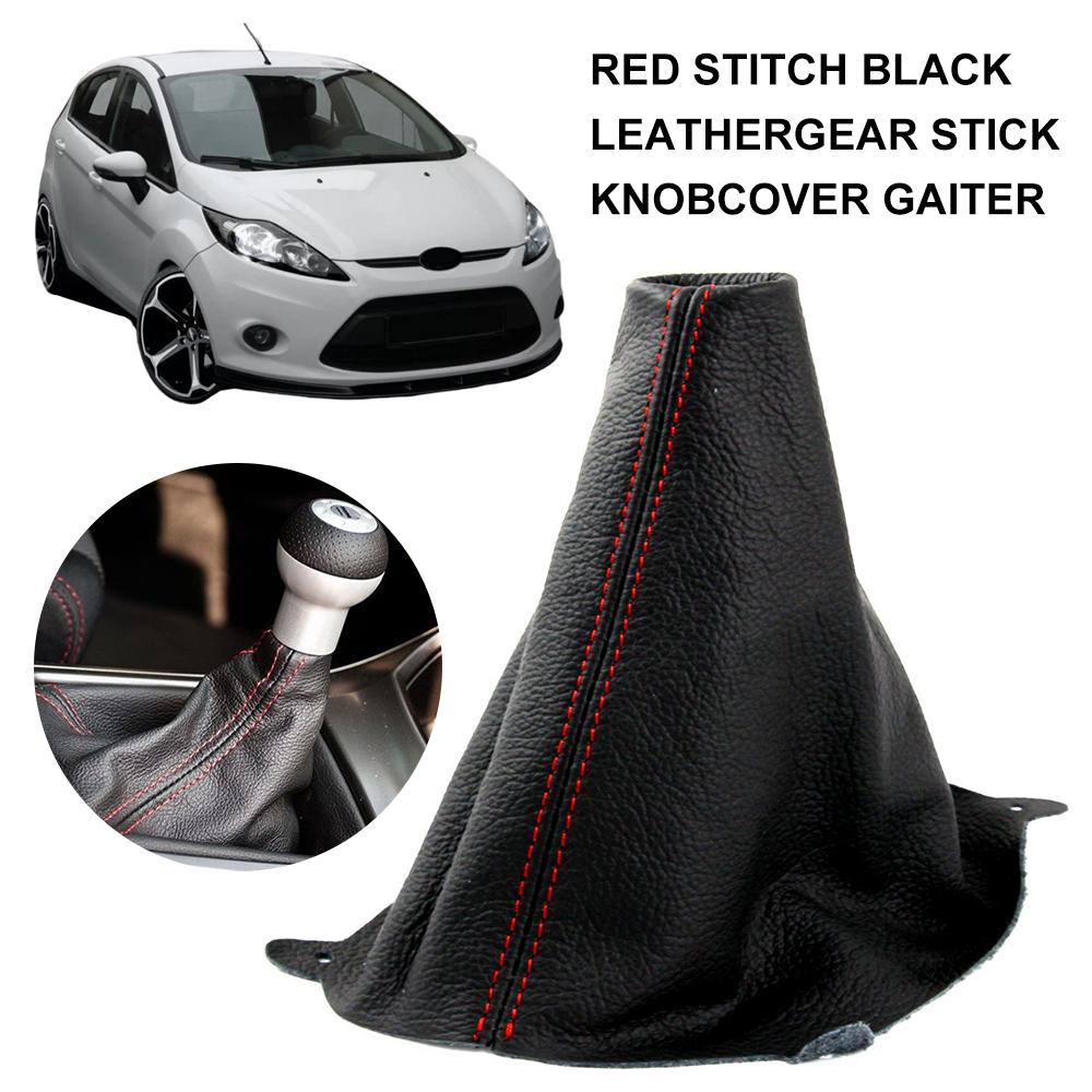 For Ford Fiesta Mk7 2008-2013 Red Stitch Black Leather Gear Stick Knob Cover Gaiter Interior Accessories Gear Shift Collars