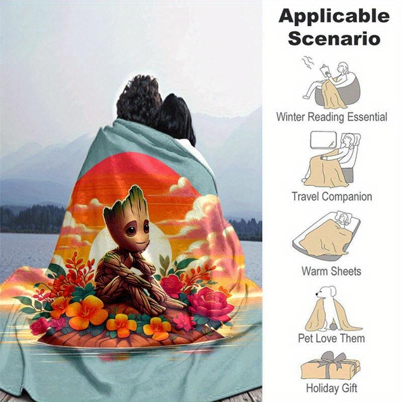 1pc Groot Printing Blanket - Soft, All-Season Throw for Office Blanket, Personalized Gift with Adorable Cartoon Design