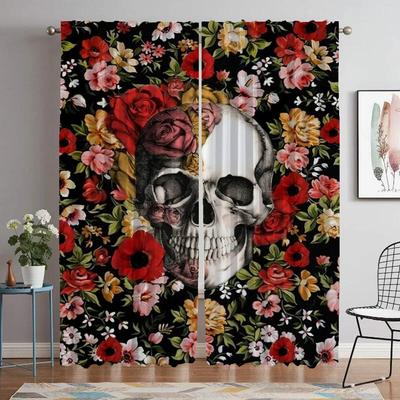Mexiko Blume Totenkopf Moskitonetze für Wohnzimmer Verdunkelungsvorhang für Zimmer 2 Paneele Halloween Dekoration Raumteiler Zuhause