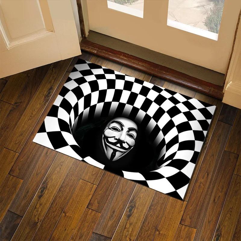 Halloween 3D Manhole Cover Horror Mat Halloween Carpet Clown Trap Vision Doormat Kitchen Bathroom Bedroom Decorative Floor Mats