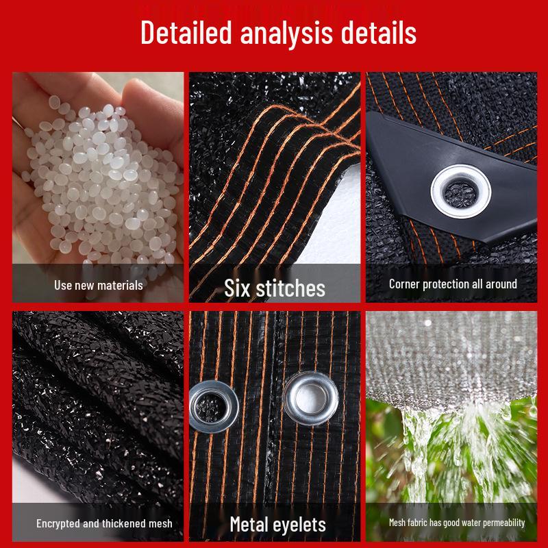 Black Encrypted 6-Pin Sun Shade Net for Outdoor Courtyard and Home