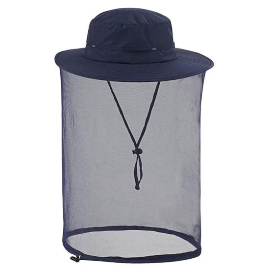 

Шляпа с москитной сеткой для мужчин и женщин с широкими полями, защита от солнца, панама с вуалью, защита от насекомых для рыбалки, пешего туризма темно-синий