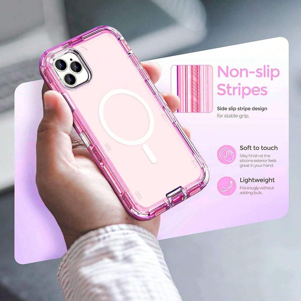 Transparent Shockproof Case For iPhone 17/16/ 15/ 14/ 13 Series Cover Compatible With MagSafe, Triple Layer Magnetic Charging, Drop-Proof Phone Case