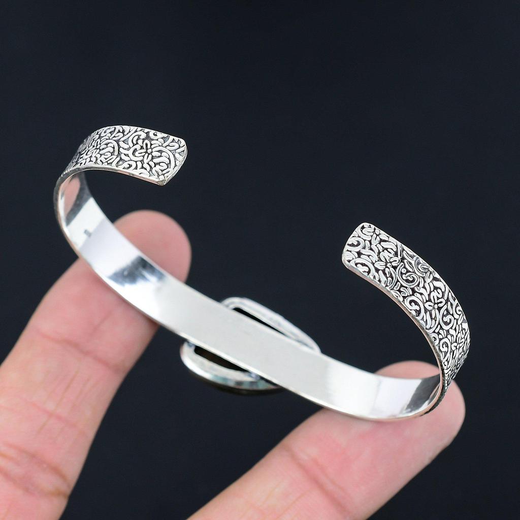 Friendship Day Deal Trillion Landscape Jasper Gemstone 925 Silver Wedding Bangle
