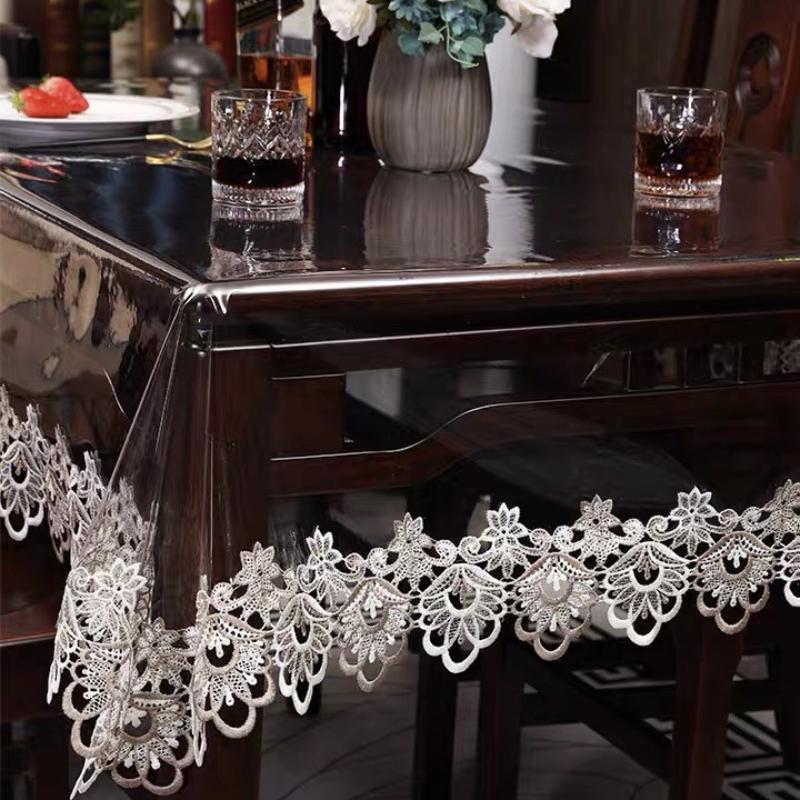 Waterproof Non-slip Table Cloth PVC Transparent Soft Dining Table Cloth Lace Soft Glass Oil-proof Table Cover Coffee Tablecloth