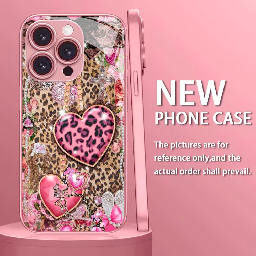 Leopard print heart shape Madam PhoneCase Glass PhoneCase for iPhone 17 16 15 14 13 12pm Pro Plus Dropresistant cellphone Female