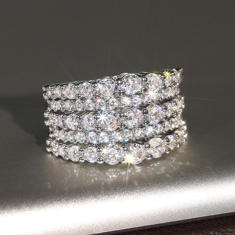Zircon Multi-Layer Ring For Women, Round Geometric Sparkling Ring, Light Luxury And Elegant Jewelry.