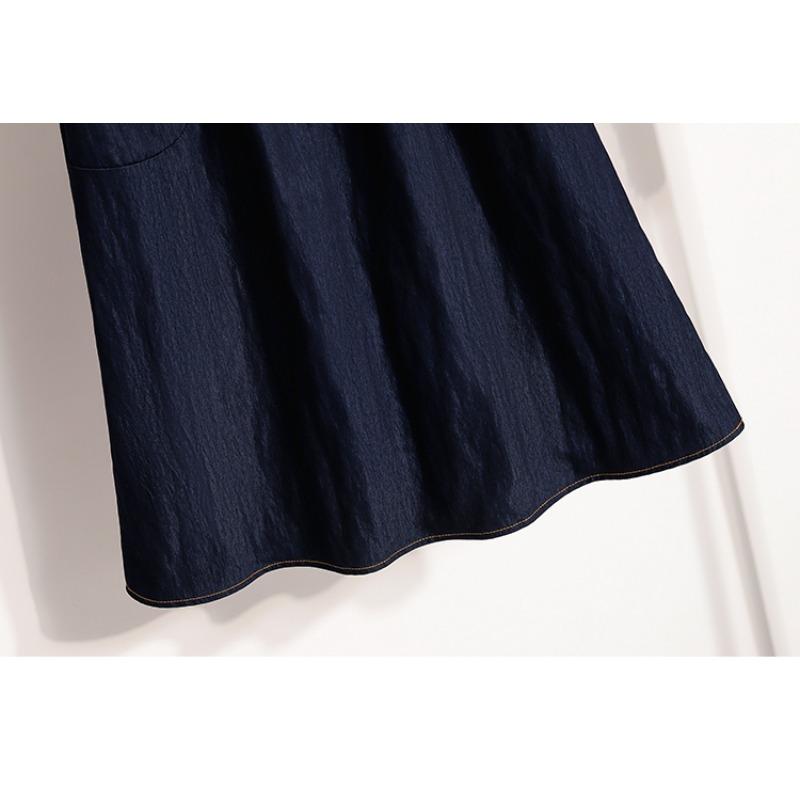 DIMANAF 2026 Summer Plus Size Women Skirts Elastic Waist Denim Blue Oversize Casual Lady Long Skirts Cotton Solid